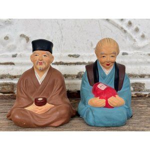 Vintage 1950s Japan Hakata Urasaki Clay Doll Figurines Man/Woman